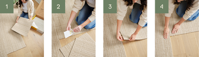 Steps 1 through 4 showing how to install FLOR tiles
