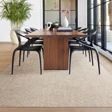 FLOR Hemline area rug shown in Pearl