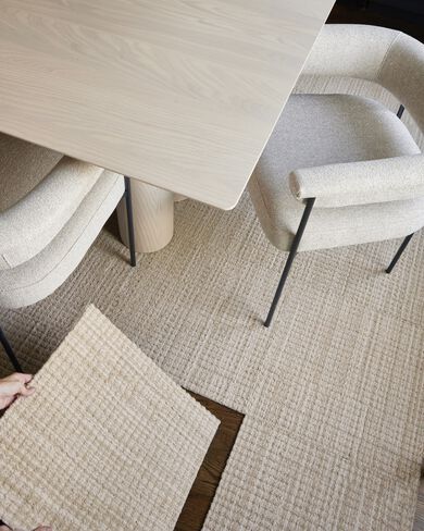 Clean carpet tile installation featuring Jute Box in Bone